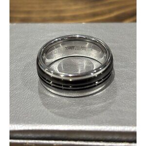 Triton 9MM Tungsten Carbide Ring - Black Brushed Center and Bevel Edge Sz 11